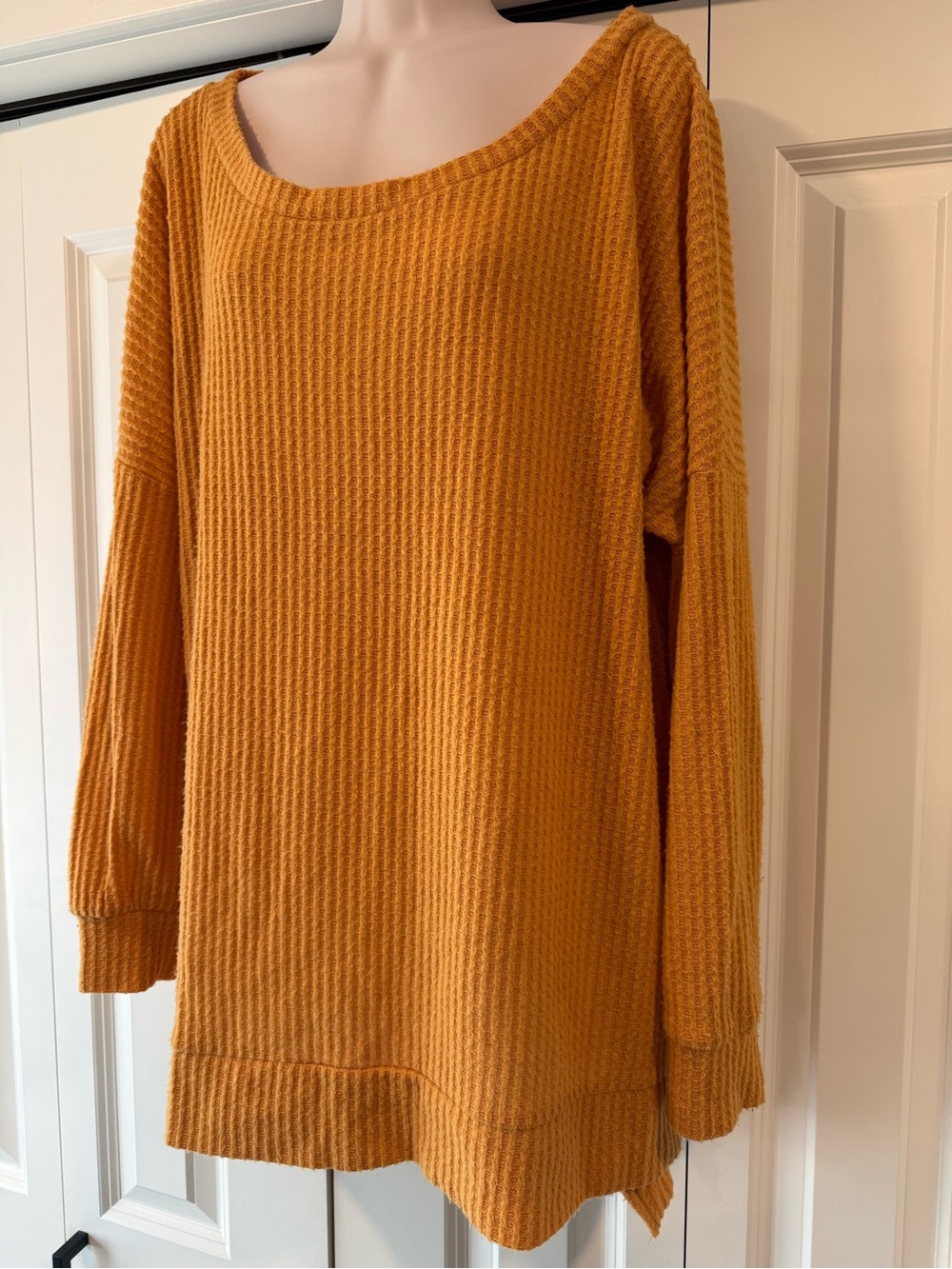 Zenana Outfitters yellow waffle knit tunic sweater large L